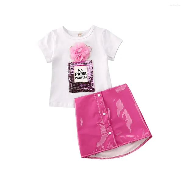 Set di abbigliamento da 1-5 anni per bambini bambini bambini 3d top fiori top vestiti per gonna in pelle estate estate