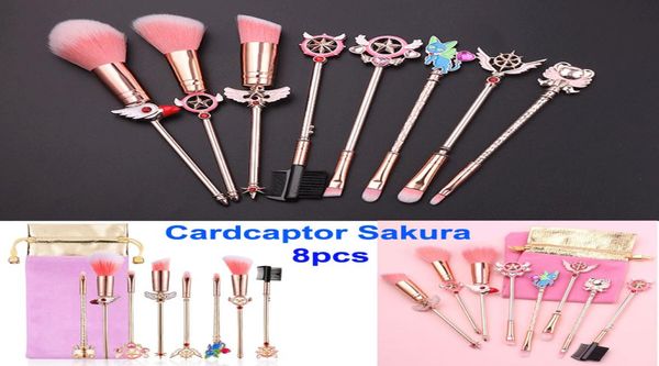 Макияж кисти Set Sardcaptor Sakura Cosmetic Brush Sailor Moon Magical Wand Girl Rose Gold Make Up Kit Pink Bag Foundation 8565208