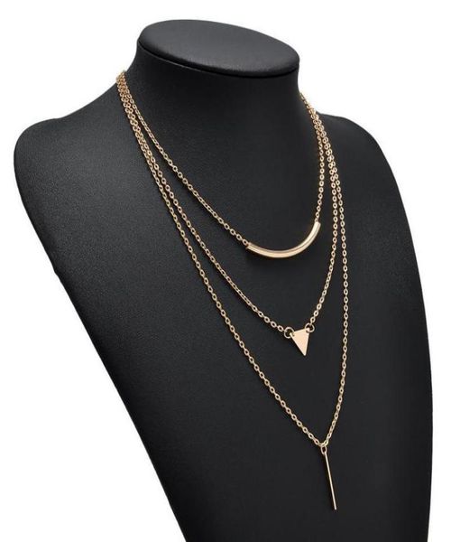 Colares de pingentes colar simples de triângulo dourado para mulheres com várias camadas y lariat bar colar collier femme jóias minimalistas2637730