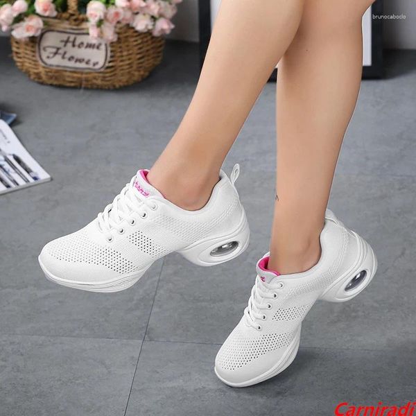 Sapatos de dança tecendo voador de alta qualidade feminino esporte de salto médio jazz moderno tênis ladies plataforma casual jogging