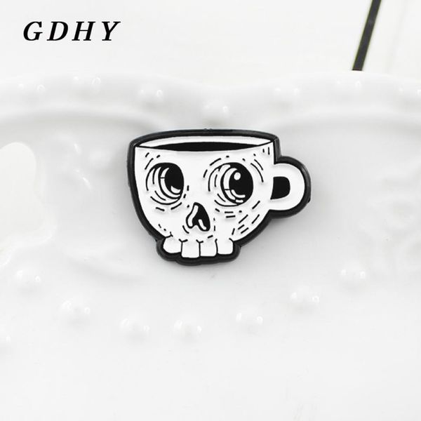 Gdhy weißes Skelett Kaffee Tasse Brosche Brosche Emaille Pin Schädel Tasse Death039s Schädel Cafe Lapel Hemd Brooch Emblem Halloween Geschenk7313993