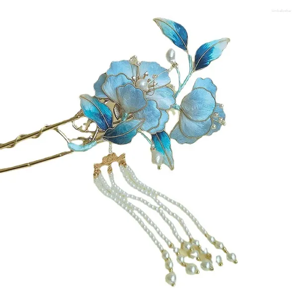 Clip per capelli in stile antico fatto a mano Cloisonne Velvet Flower Hairpin Silk Gradient Clasp Hanfu Pure Costume Imitazione Tian-Tsui