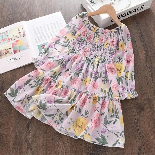 Ragazza veste Manoa bambina casual vestiti in chiffon in chiffon primaverile Autumn Party Sweet Princess Floral Vestidos 3-7 anni