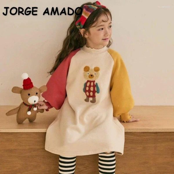 Abiti da ragazza in stile coreano Autunno inverno ragazze abiti casual cartone animato o-gigantela per la manica addensata per bambini abiti per bambini e23361