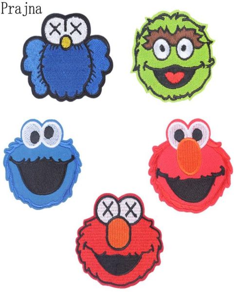 Prajna Anime Sesame Street Acessório Patch Cookie Monster Elmo Big Bird Cartoon Patches de ferro bordados para crianças Cloth2121277