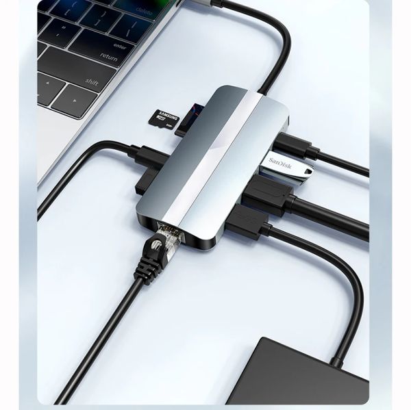 Хабс USB C Hub To Hdmicabatible RJ45 100W Adapter VGA SD Thunderbolt 3 Dock с PD TF SD USB2.0 3.0 для MacBook Pro/Air M1 Huawei
