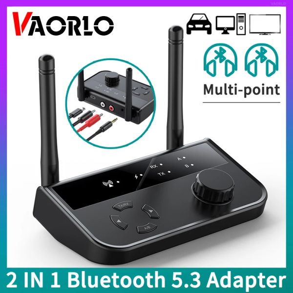 Adaptador Multipoint Bluetooth 5.3 Receptor de transmissor de áudio 3,5 mm AUX 2 RCA Séreo Adaptador sem fio 2in1 para alto -falantes de carro TV PC