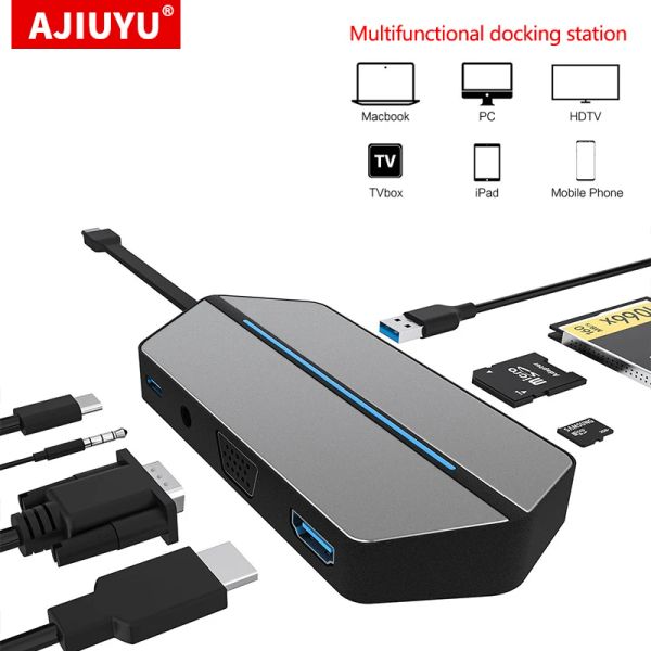 Hubs USB C HUB per Lenovo ThinkPad X1 T14 E15 T15 P15 Dock USB3.0 Micro SD TF Flash compatto CF Lettore di schede HDMI 3,5 mm Audio Typec PD