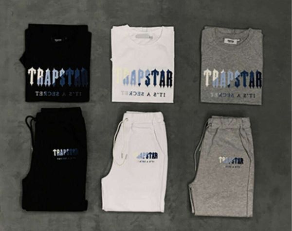 Camisetas masculinas Designer TRAPSTAR TREM CAMISER CORRETA DE MANAGEM CURTA CHENILLE Tracksuit Black Cotton London