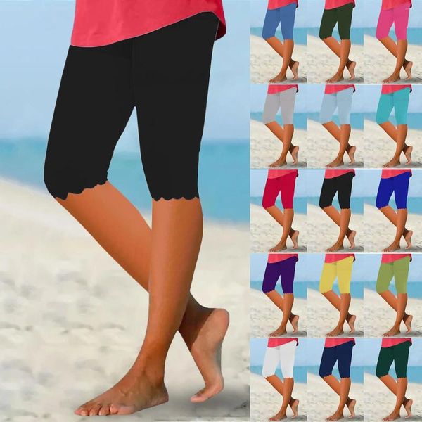 Leggings femininas Capri for Women Knee Knee Summer Cropped calças Casual Solid Solid Comfy Capris Legging feminino