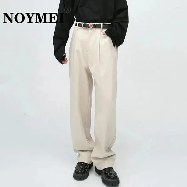 Calça masculina noyymei masculino casual simples solto liso as calças de perna larga de cor sólida moda coreana moda homens 2024 primavera wa3558