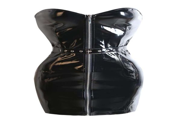 Sexy Black Pvc in cuoio in pelle in pvc abito da corsetto overbust bodycon bandage mini vestito gotic punk con zipper con zipper anteriore da donna night clubwear1821346