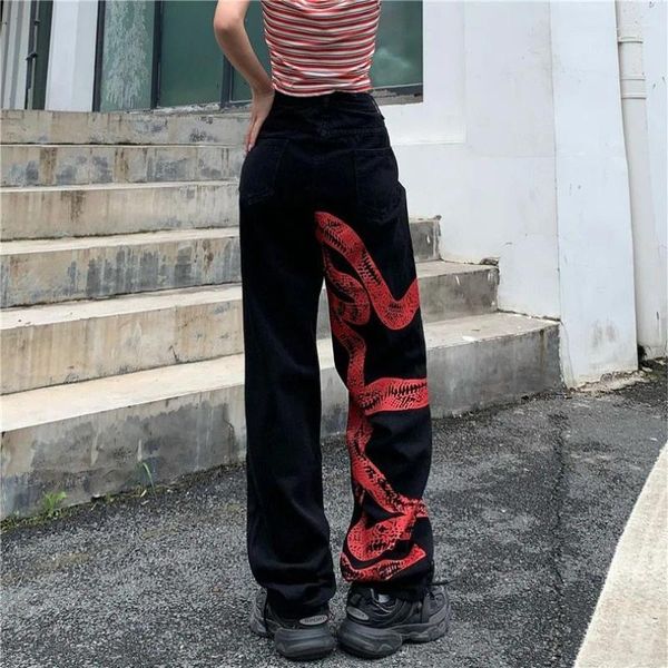 Jeans design da donna sensato modello nero pattern ad alta vita slim sciolio gamba dritta larga pantaloni donne y2k pantalone largo