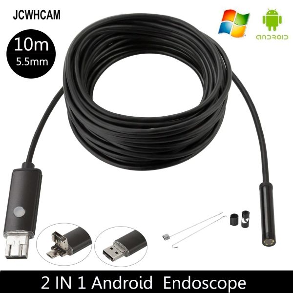 Kameralar JCWHCAM 6LED 5.5mm USB Endoskop Borescope Muayene Boru Tüpü Video Kamera IP67 10m esnek kablo ile su geçirmez