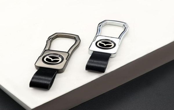 Keychains Mazda Logo Auto Schlüsselbund Einfacher Taillenschlüsselschlüsselabdeckung mit Lederanhänger Zinklegierung Metall kleine Geschenke 5700439