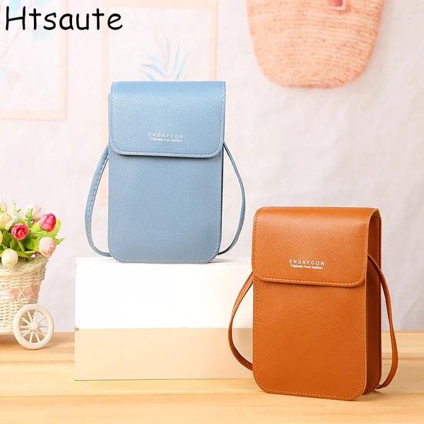 Bolsas de ombro tocáveis Women Wallet Mini tiras de couro de celular Telefone Big Card Handbag Money Pockets Girls Girls