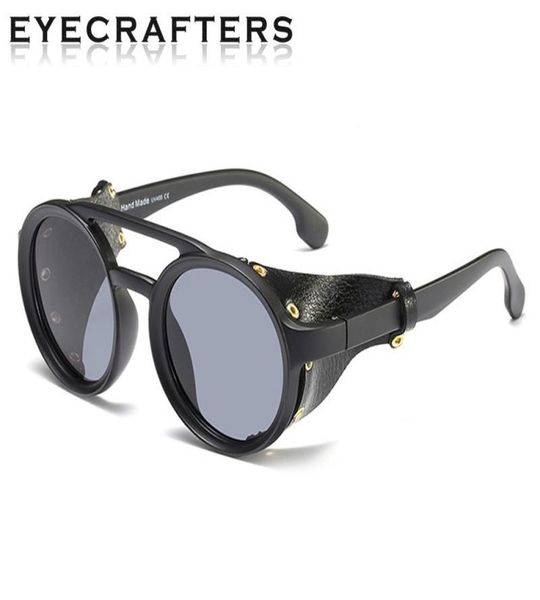 2020 New Men Men steampunk metal óculos de sol góticos de metal mulheres couro de moda retro com tons laterais redondo óculos Y2004153550446