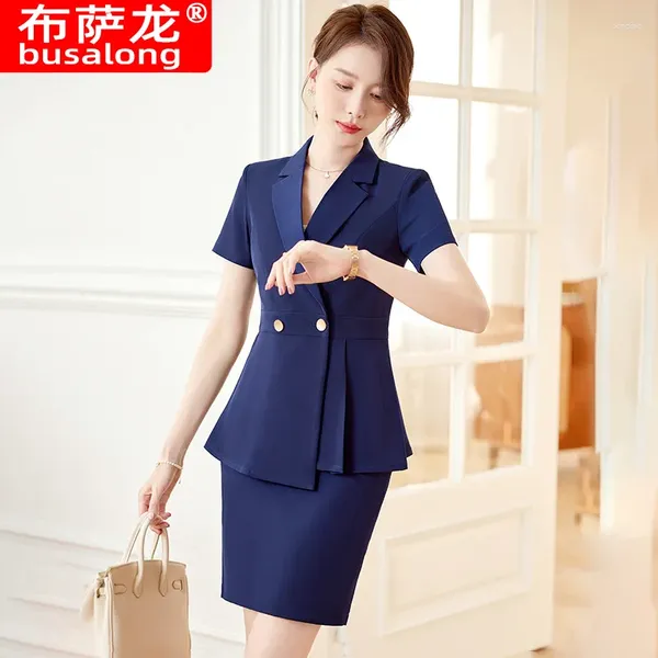 Frauen zweisteuelische Hosen Sommer Kurzarmanzug Fashion Temperament Office Tragenabteilung für Schönheitssalon Workwear Business Formal Formal