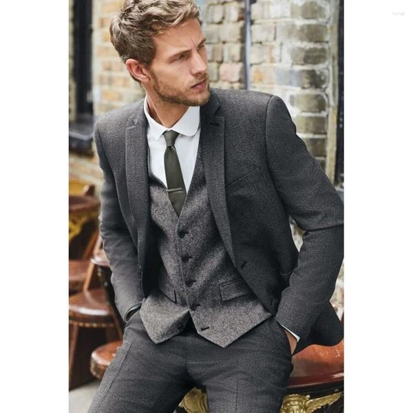 Herrenanzüge gutaussehende Herren Blazer Grey Single Breasted Notch Revers Formal Party Dinner Outfit Set 3 -teilige Jacke Hosen Weste