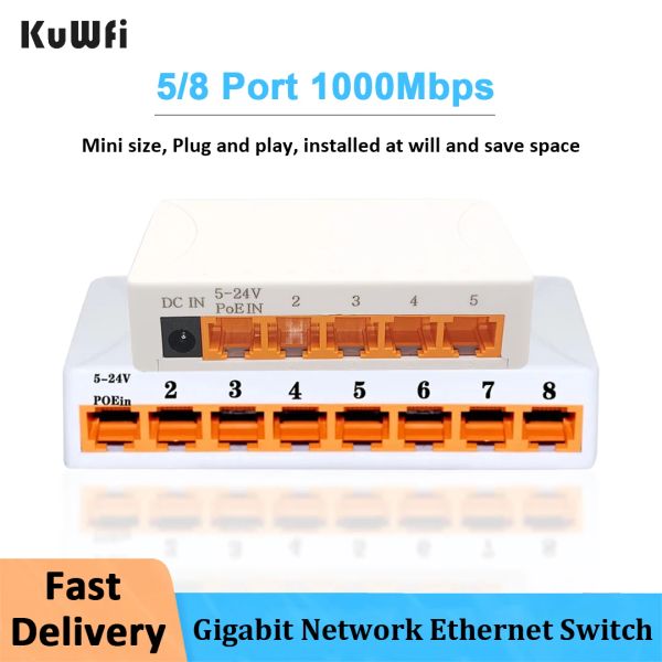 Controllo kuwfi gigabit switch ethernet 5/8port 1000Mbps Fast Switch RJ45 Hub Ethernet Network Switcher LAN Desktop Smart WiFi Switcher