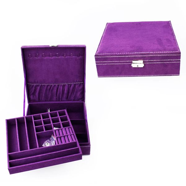 Zeigen Sie Purple Twolayer Lint Schmuckkasten Organizer Display Aufbewahrungskoffer mit Schloss