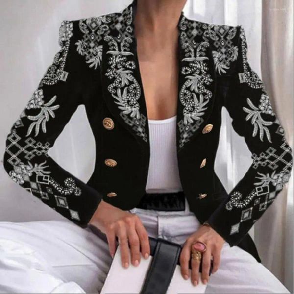 Женские костюмы Стильный отворотный отворотный маленький рукав Slim Jacket Short Women Blazer Blazer Double Bread