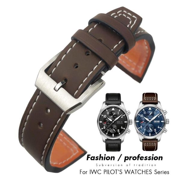 20mm 21mm 22 mm echtes Leder -Uhrband -Kuhläden für IWC Big Pilot Mark 18 IW3777 Portofino Brown Uhrengurt Tang Buckle 22077872026