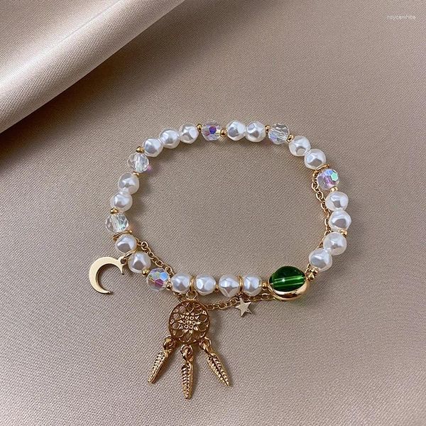 Braccialetti Charm Retro Simple Double Love Bracciale Pearl Bracciale coreano Fashi