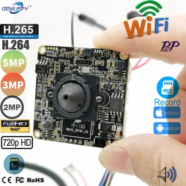 Камеры RTMP RTSP 1080p 2MP 5MP IMX335 HD Micro P2P Size 38*38 мм DIY Covert Audio беспроводная IP -камера модуль Wi -Fi SD -карта Camhi