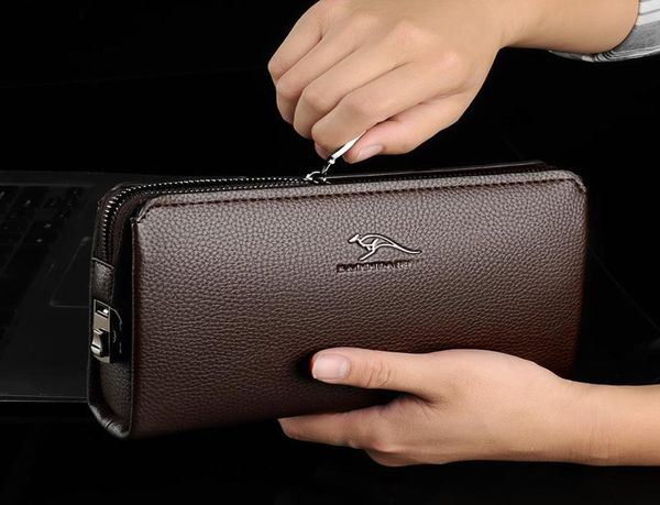 Carteiras Business Wallet Men039S Bolsa de embreagem Antitheft Senha Bloqueio Men zíper Couro Telefone de luxo de luxo de Billetera9313650