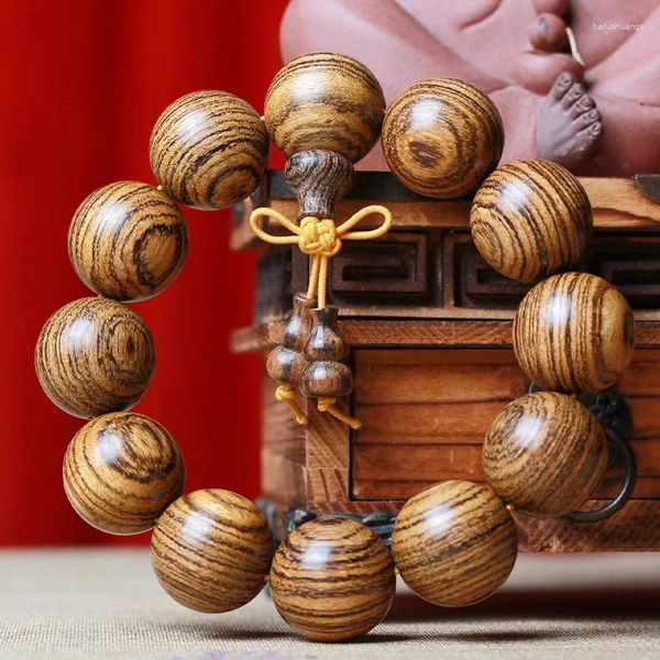 Bracciale in legno di sandalo per tigre a filo con perle di Buddha antiche in legno parallelo per gli uomini per indossare semplici artigianato artistico