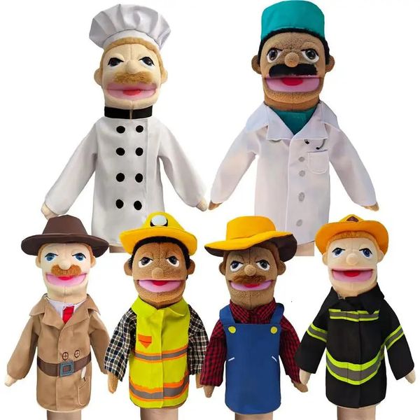 Filhote de bombeiro Puppet Puppet Pluxh Children Doll Talk Show Props Doll Christmas Plush Toys Puppet Kids Presente 240415