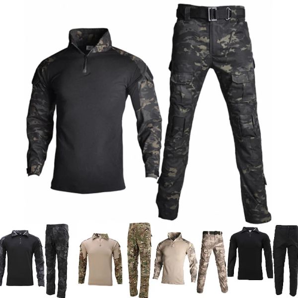 Sets airsoft camuflagem ghillie terno de combate camisa de combate masculino roupas militares equipamentos de exército Rede camuflada para caçar roupas de roupa