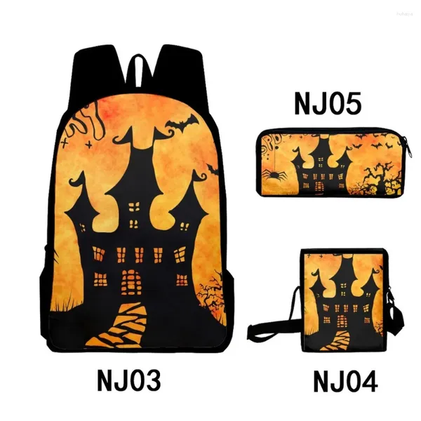 Zaino harajuku cool Halloween 3d stampato 3 pezzi/set di borse da scuola da pupilla Laptop Daypack Case a matita con spalla inclinata