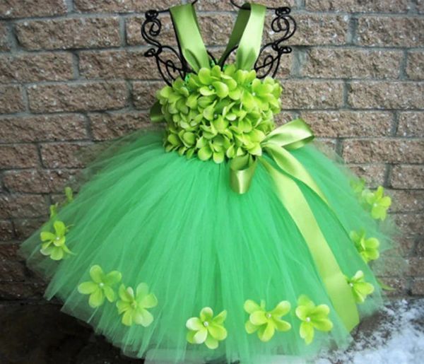 Set ragazze petali di fiori verdi abiti tutu bambini soffice cinghie di tulle abito da ballo con fiocco nastro per bambini abiti da festa in costume da festa