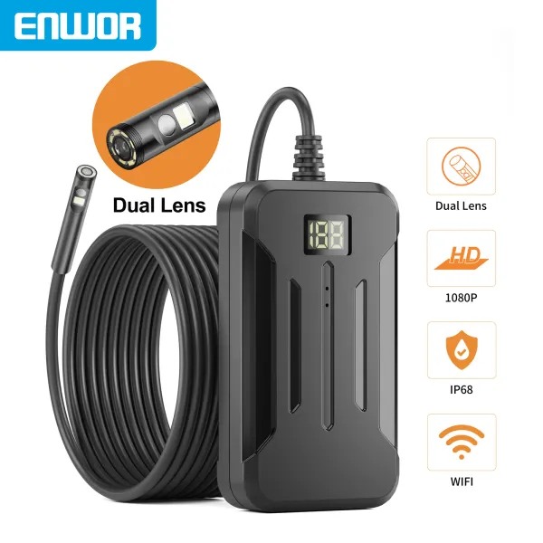 Telecamere ENWOR Endoscopio wireless Dual Lens Mini Camera da 5,5 mm 8 mm IP68 ISPEZIONE LIBERE INSISTRAZIONE ISPEZIONE WiFi BORESCOPE PER VECOLO