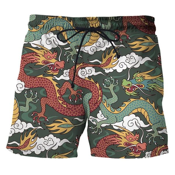 Dragão chinês 3D Prind Swim Swalm para homens shorts havaianos de praia solta quadro de surf de surf rápido Rua calças curtas 240417