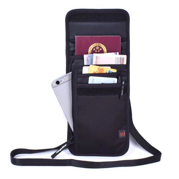 Titulares Travel Neck Ultra Slim Wallet Passport Titular RFID bloqueando a segurança da bolsa de dinheiro escondida para homens Mulheres Tarjetero Mujer