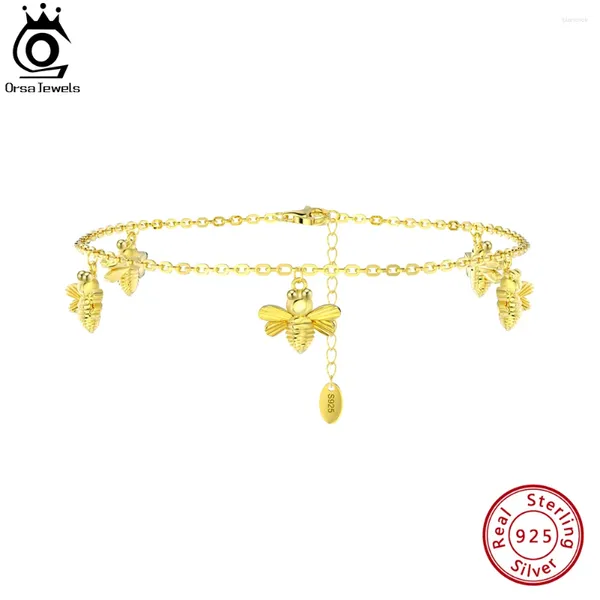 Cavalchi Orsa Gioielli Orsa 14K Gold 925 Sterling Silver Bee Chain for Women Girls Summer Beach Bracciale Bracciale Cinturini Gioielli SA61