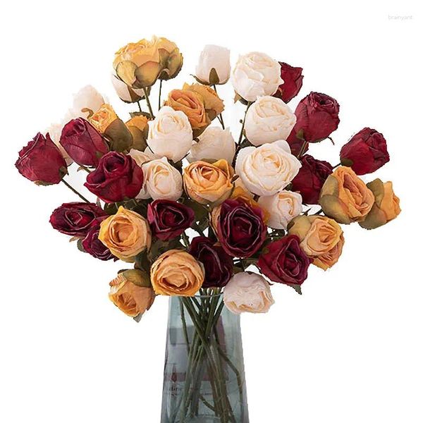 Декоративные цветы искусственные цветочные роза красные листья пиони букет 3 головы фальшивый свадебный домашний декор День матери День Валентина подарок