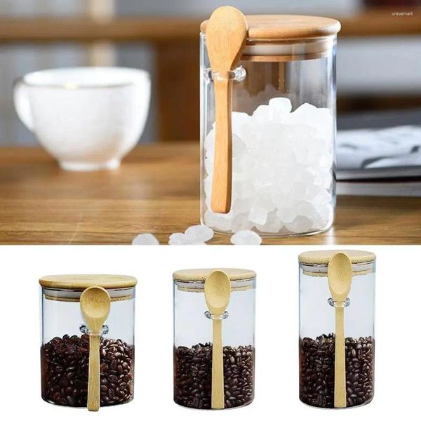 Bottiglie di stoccaggio cucchiaio portatile con cucina in bambù forniture per alimenti ermetici per container barratura barratura di vetro.
