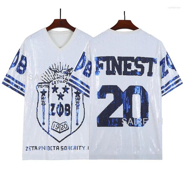 Sıradan Elbiseler Moda Yunan Hip Hop Sorority Bling Blue Zeta Üst Sequin T Shirt Jersey