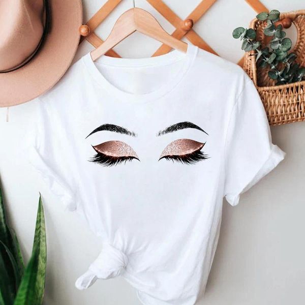 Frauen T-Shirts Frauen T-Shirt Augen und Augenbrauen drucken kurze Ärmel Damen Tee Tops Mode Sommerkleidung Tees Hemd weiblich