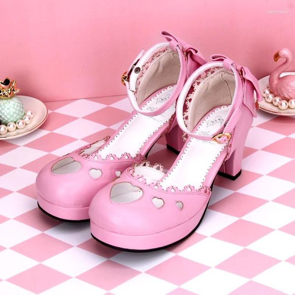 Sandali Sweet Lolita Scarpe a ciondolo a fiocchi a filo a pendente cavoca imbracatura indietro intorno a punta aperta gotica grande dimensione 44