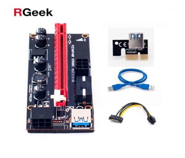 6pcslot 009s yükselticiler PCIE PCI PCI Express Yükseltme Kartı 1x 4x 16x USB 30 Çift 6pin Veri Kablosu 2 LEDS15978604 ile BTC Miner için