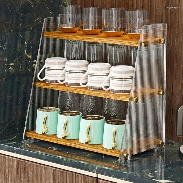 Küchenspeicher Acrylbecher Open Multi-Layer Becher Rack Massivholz Organizer Accessoire