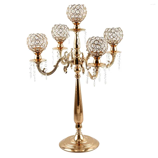 Decorazione per feste 12pcs) Porta di candele di metallo da festa Centrotavola da tavolo da matrimoni 5 bracci Candelabri di nozze di cristallo alto AB0495