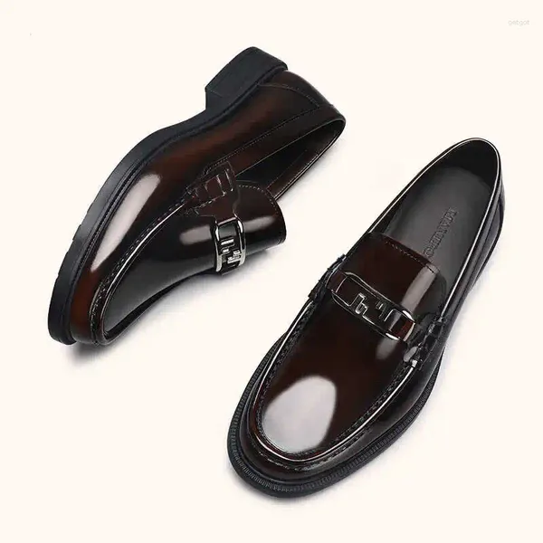 Sapatos de vestido primavera e outono masculino formal couro genuíno sola grossa face brilhante negócios casual