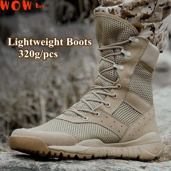 Fitness Shoes 34 49 Size Homens Mulheres Ultrallight Outdoor Climbing Training Tactical Boots Exército Summer Bair do deserto de malha respirável no verão