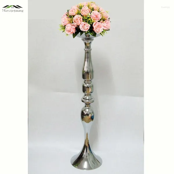 Mum tutucular 10pcs/lot gümüş 73cm/30 '' Stand Flowers Vazo Şamdan Yolu Kurşun Şamelabra Merkezi Parçalar Düğün Dekorasyonu